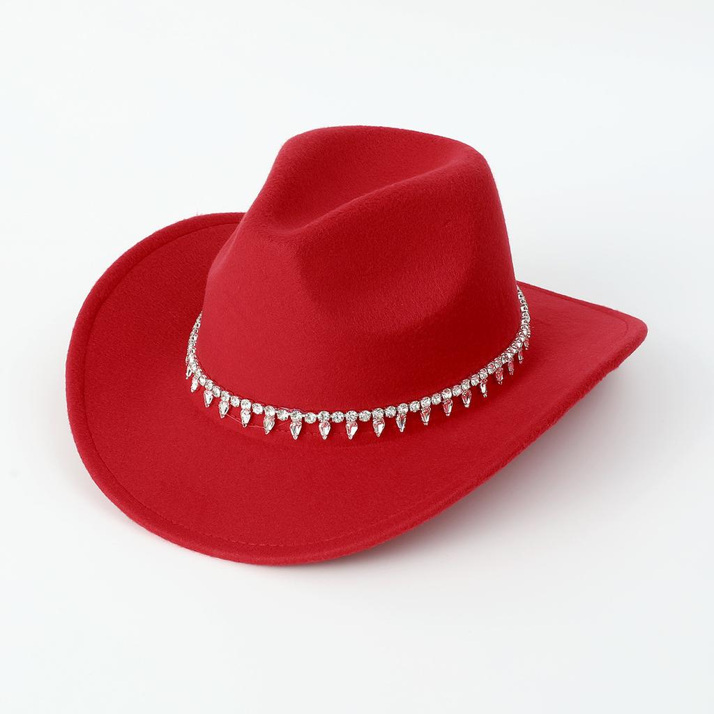 Western cowboy top hat crystal rhinestone decoration four seasons curved brim women's casual top hat