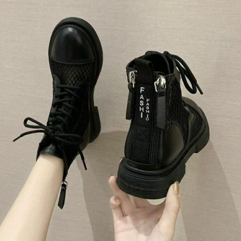 Spring Summer New Women's Mesh Hollow Out High Top Thin Boot Thick Sole Non Slip Breathable Lace Up Round Toe Low Heel Work Boot