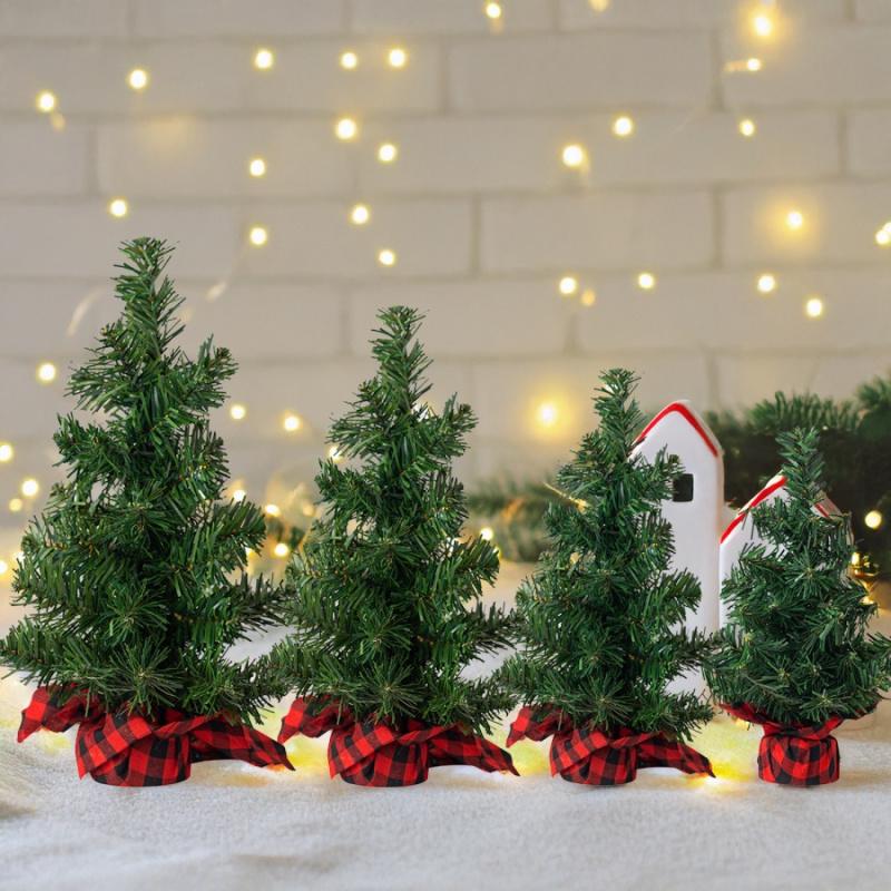 1pc15cm/5.91inMini Christmas Tree Ornament Red and Black Plaid BaseDIYChristmas Tree Mall Window Party Tabletop Decoration Ornam