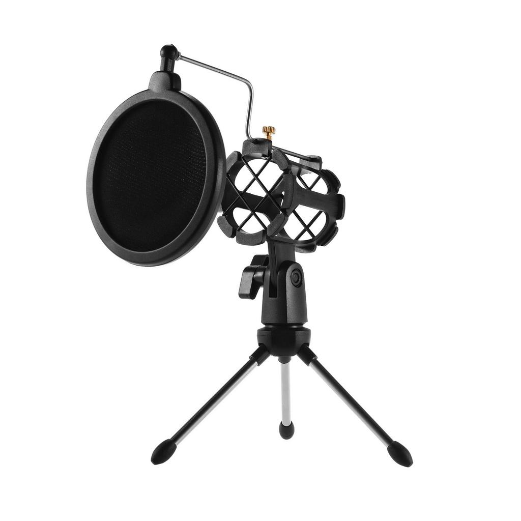Mini Desktop Microphone Stand + Shock Mount Mic Holder + Pop Filter Kit for Studio Recording Online Broadcasting