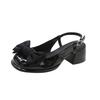Fashion Square Toe Sandals Black Pink Women's Spring Summer New Shallow Bow Women's Shoes Thick Mid Heel Buckle Sandalias Mujer Verano