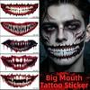 Scary Bloodiness Big Mouth Tattoo Sticker Fake Face Decorations Sticker  Women Men