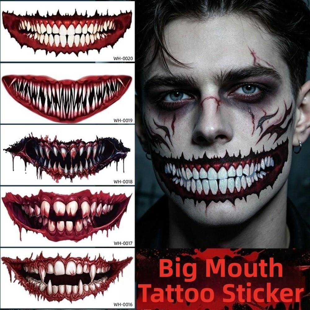 DIY Big Mouth Tattoo Sticker Fake Temporary Scar Stickers Realistic Mouth Stickers Women Men