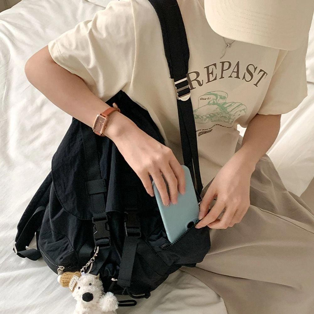 Solid Color Ruched Shoulder Bags Light Weight Student Schoolbag Drawsting Backpacks  Men Women