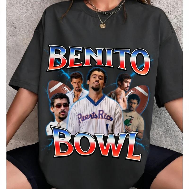 Bad Bunny Super Bowl 2026 Graphic 100%cotton Unisex Shirt Y2k Hip Hop O-Neck Short Sleeve Unisex's Women's Summer Oversized Tshirt