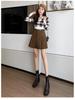 Women's A-Line Pleated Corduroy Wool Skirt with High Waist and Built-in Shorts for Autumn/Winter 2024.