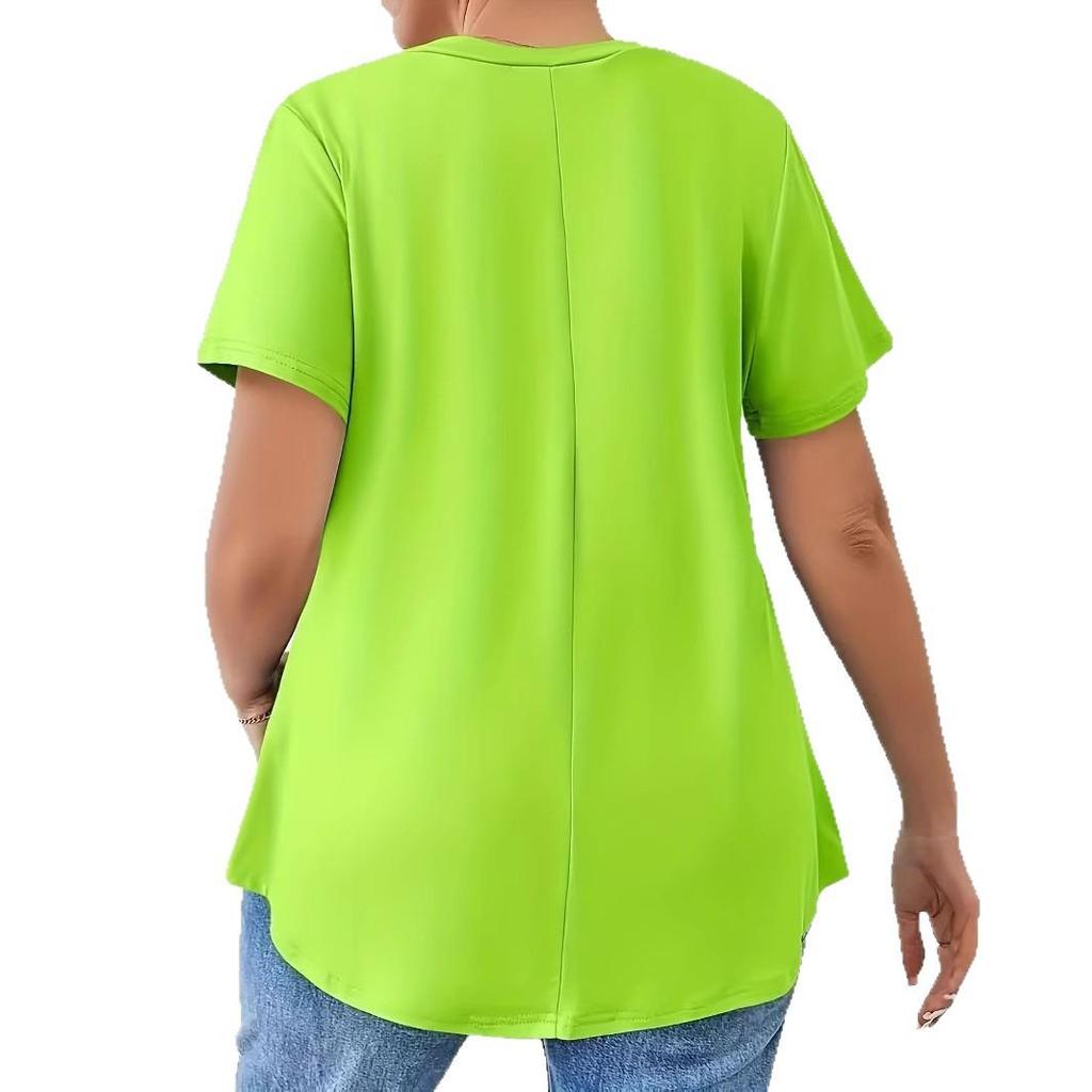 2026 European & American Casual Women's V-neck Solid Color Short Sleeve Cross Strap T-shirt