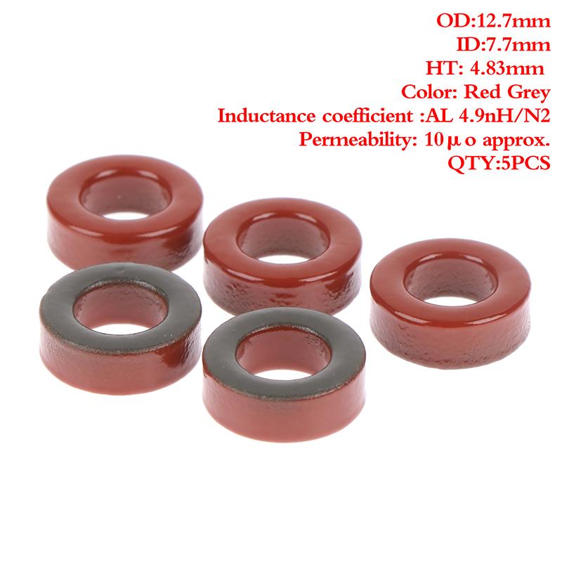 New Sale 5pcs Carbonyl Iron Powder Cores T50-2 13*7*5 mm 4.9nH/N2 Ferrite Toroid Core  Micro Metal Small Magnetic Ring