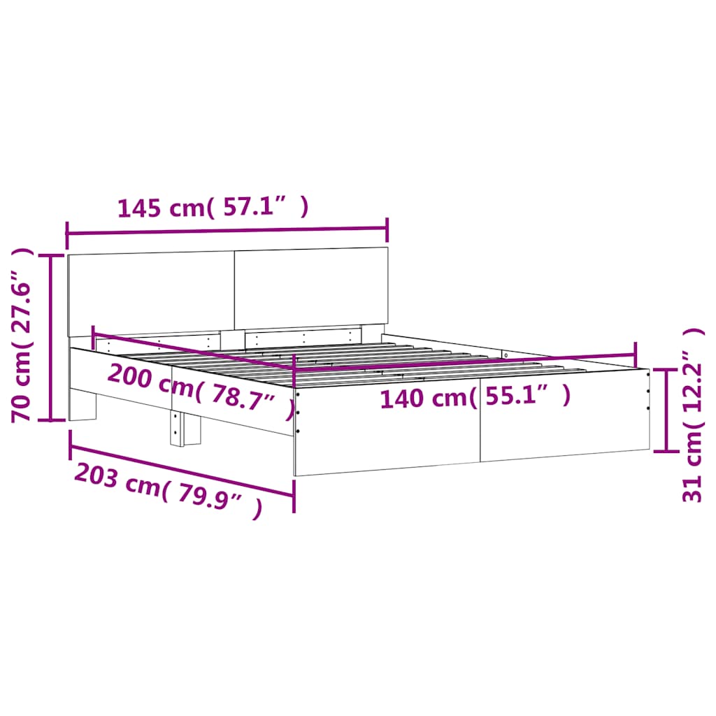 Bed Frame with Headboard Grey Sonoma 140 x 200 cm