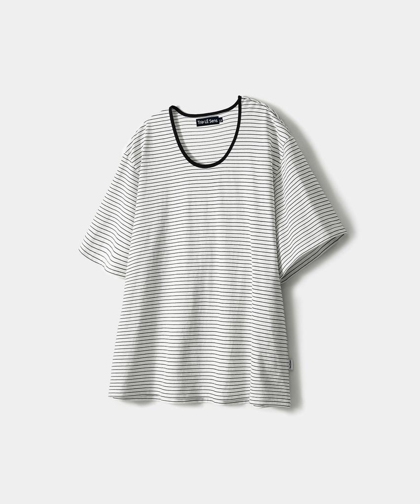 TRIP LE SENS Basic U-Neck Silket Cotton T-Shirt_St Black Neckline