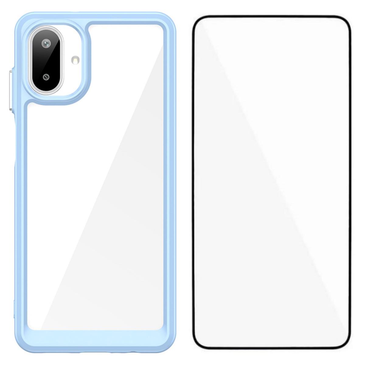 

For Samsung Galaxy A07 4G Phone Case WANLONFENG XC Series TPU Acrylic Cover with Tempered Glass (Big Lens Hole) Blue
