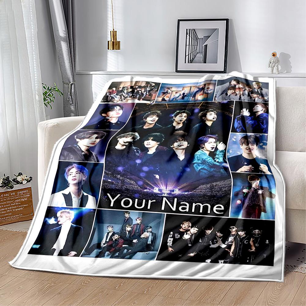 K-pop Stars Collage Personalized Name Blanket Lightweight Personalized Blanket Warmthful Decor Perfect for Seaside Picnics Couch Livingroom