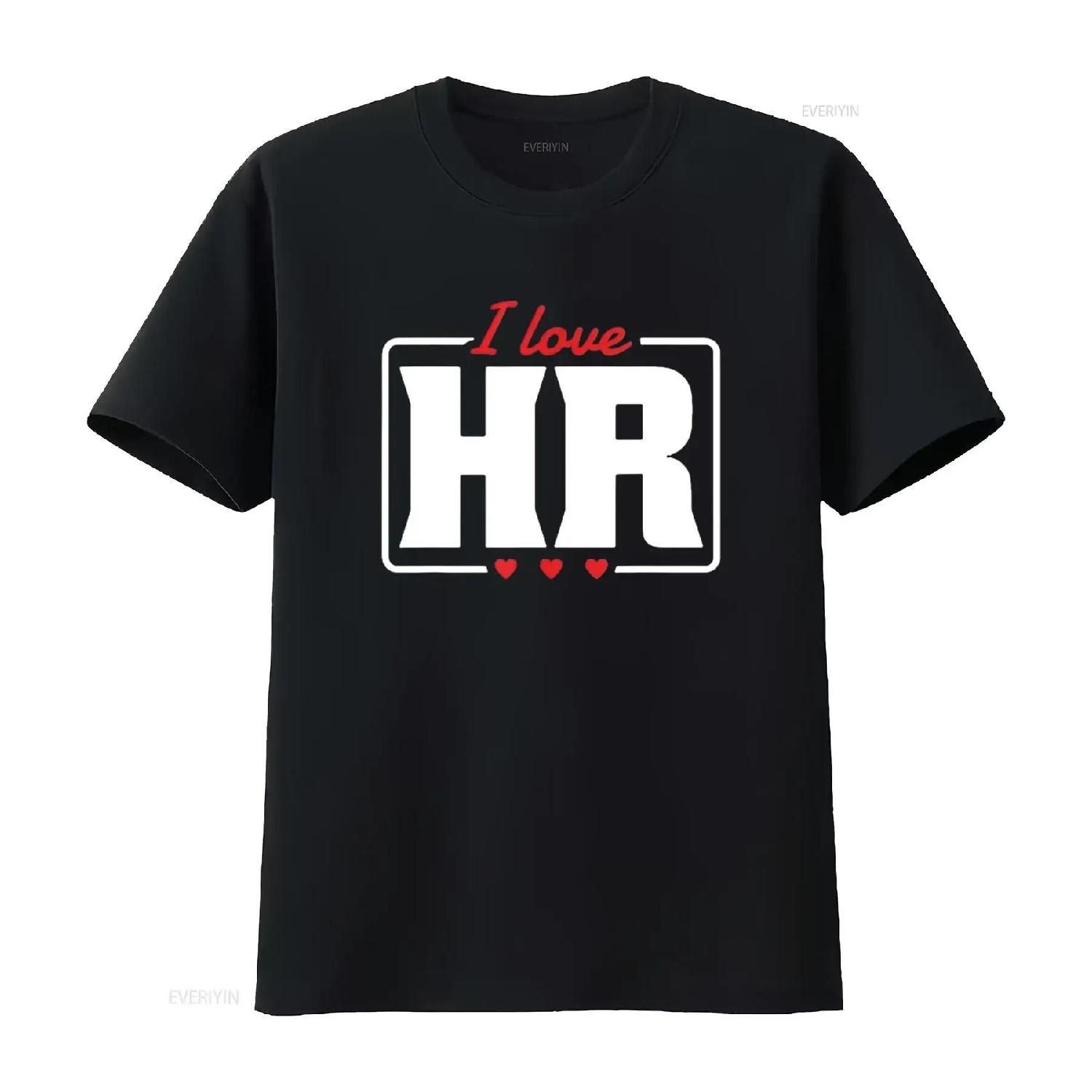 I love HR Heart Design Human Resources T Shirt Black vintage Washed Casual homme Comfortable Soft fashion Versatile graphic S