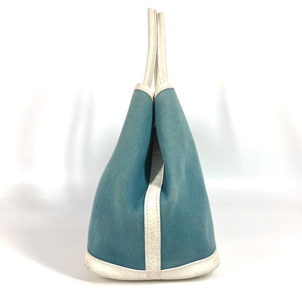 HERMES Garden Party TPM Hand Bag Tote Bag Toile Offishe/Leather blue/White