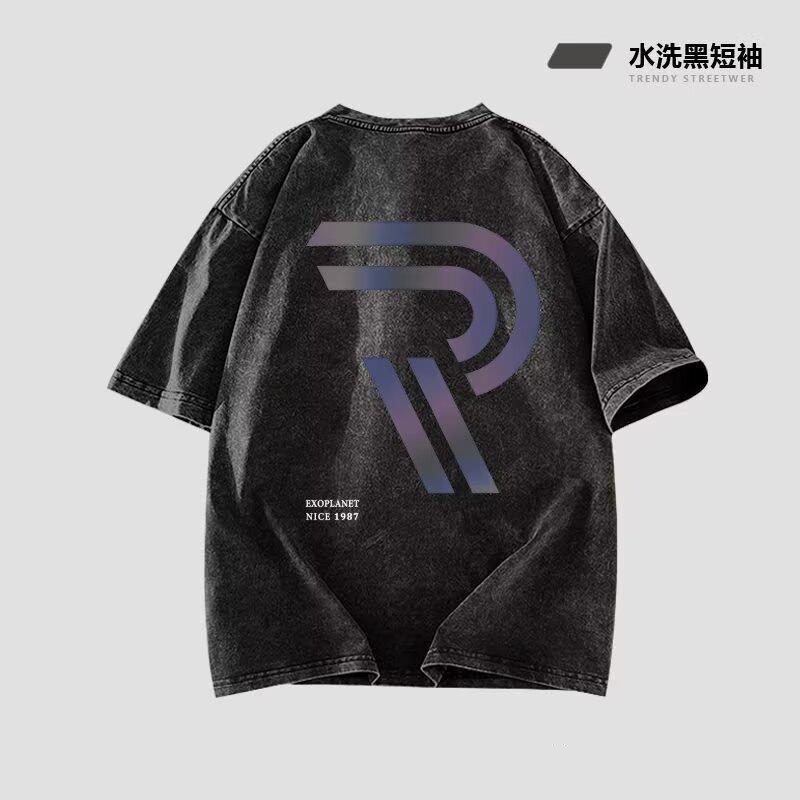 

Мужская модная летняя футболка свободного кроя с рукавом пять четвертей, модная простая футболка с принтом с коротким рукавом 5XL серый