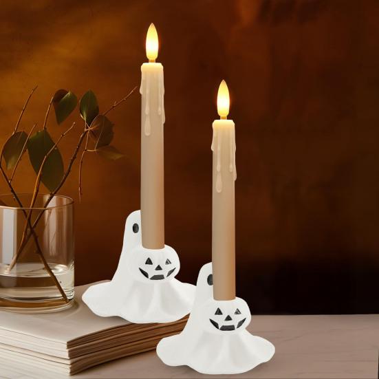 Halloween Ghost Taper Candle Holder Spooky Resin Ghost Pumpkin Tapered Candlestick Holder for Halloween Wedding Party Office Home Table Decor