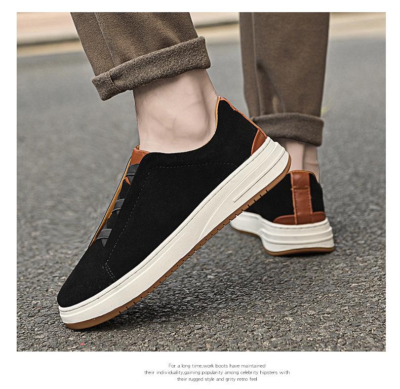 Men's Retro Genuine Leather Suede Slip-On Casual Shoes with Soft Sole - Trendy Black