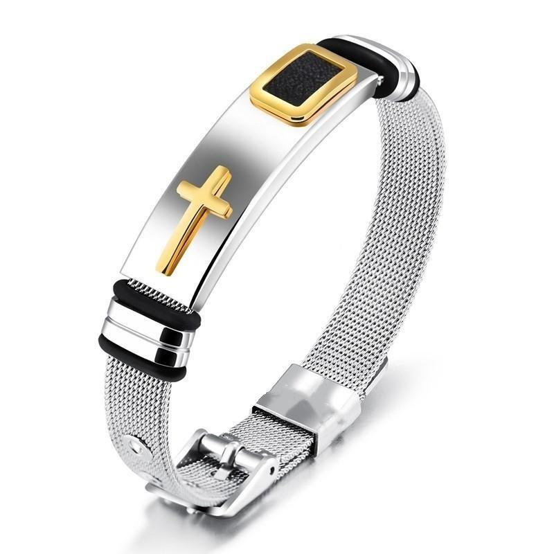 Cross Bracelet Stainless Steel Men's Fashion Adjustable Mesh Strap Bracelet