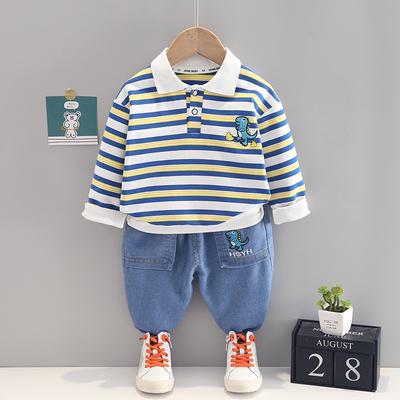 Set de cămașă casual cu mâneci lungi în dungi pentru băieți, set frumos din două piese