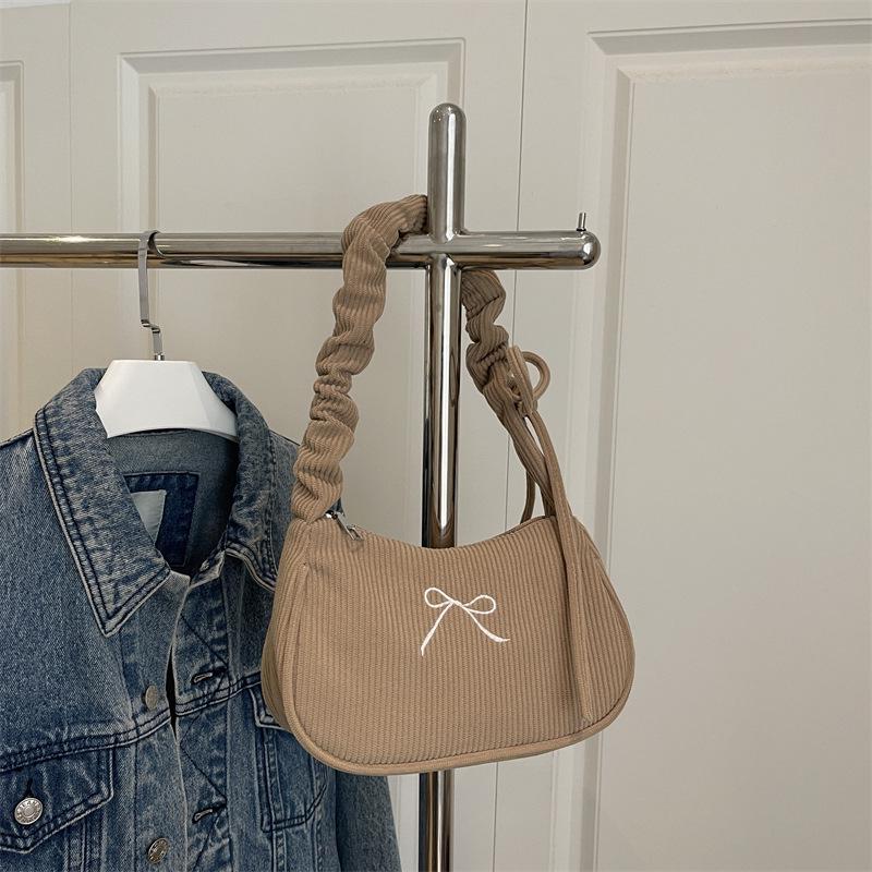 

2026 Autumn Women s Trendy Pleated Tote—Small Square Embroidered Bow Shoulder & Underarm Bag 22*9.5*14.5 cm хакі