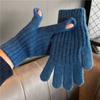 Windproof Full Finger Gloves Solid Color Cycling Mittens Winter Women's Knitted Gloves