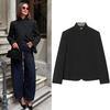 Women Elegant Button Blazer Coat Women Stand Collar Full Sleeve Black Suit Jackets Female Spring Commute Daily Outwear
