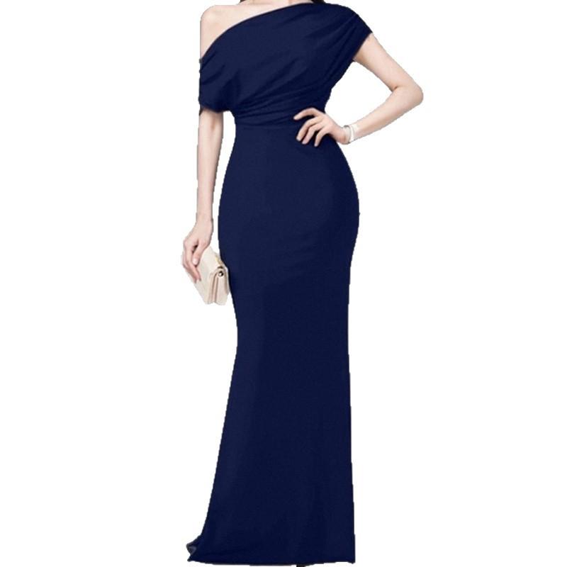 Women's Spring New, Amazon Cross-border Europe and the United States, Fashion Temperament Solid Color Slim-fitting Slanted Shoulder Dress