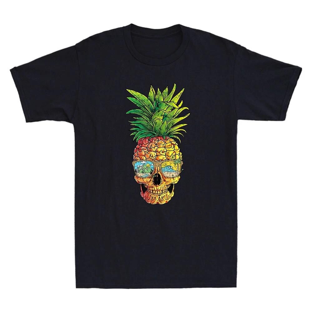 Pineapple Skull Aloha Beaches Hawaiian Hawaii Goth Funny Meme Gift Men s T-Shirt L