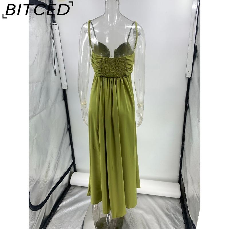 BITCED Summer Sexy Spaghetti Strap U-Neckline Resort Maxi Dress with Full Skirt
