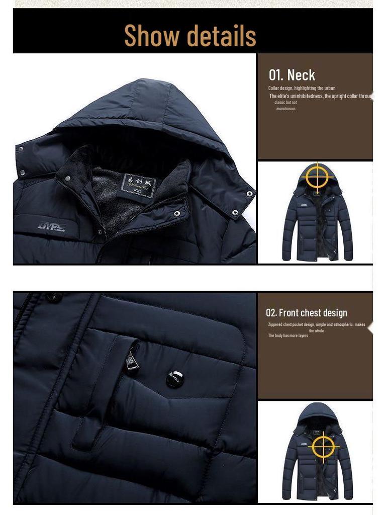 Autumn/Winter Mid-Length Plus-Size Thick Warm Cotton Jacket for Men