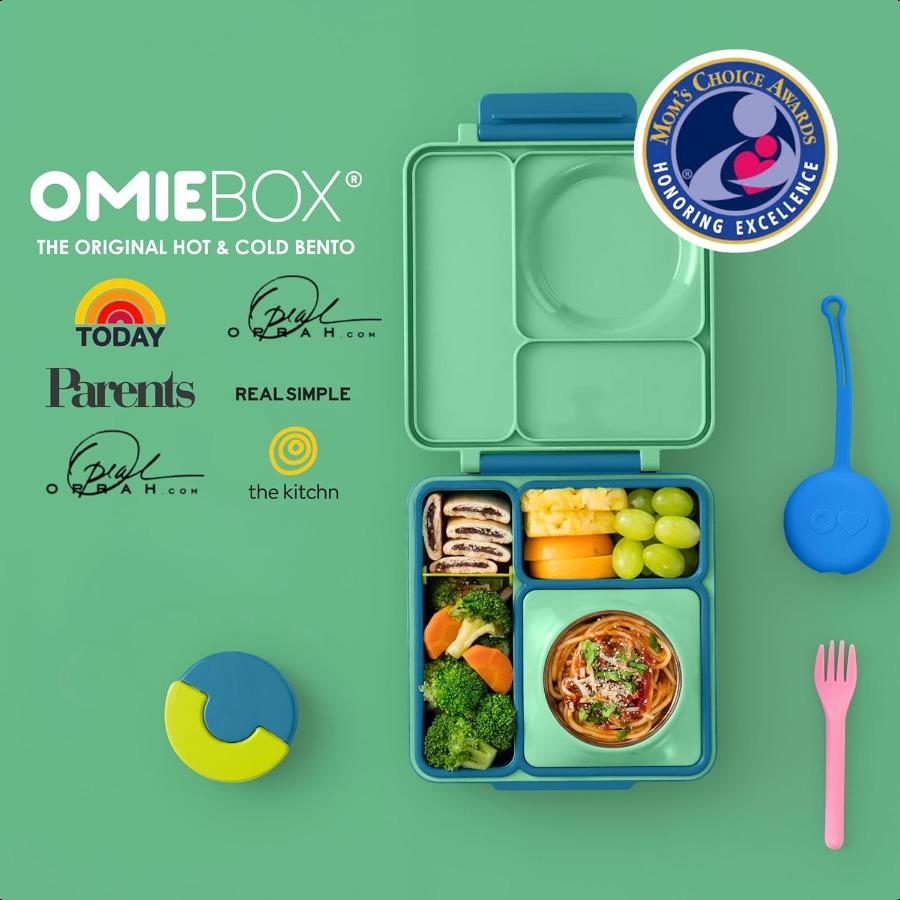 Box Bento Box for Insulated Bento Lunch Box with Leak Proof Thermos Food Jar 3 Compartments Two Temperature Zones Meadow