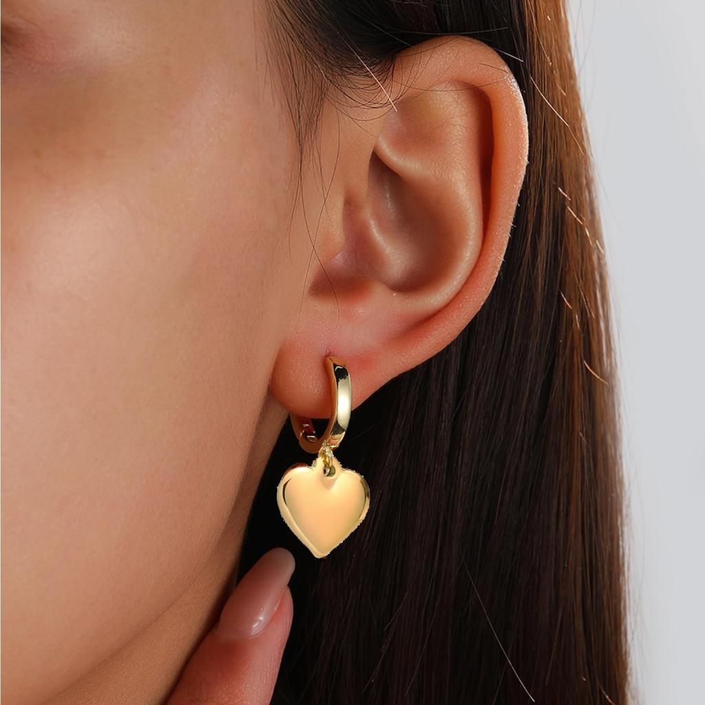 Gold Heart Earrings for Women Gold Huggie Earrings Hoop Earrings Chunky Heart Drop Earrings Birthday Jewelry for Women