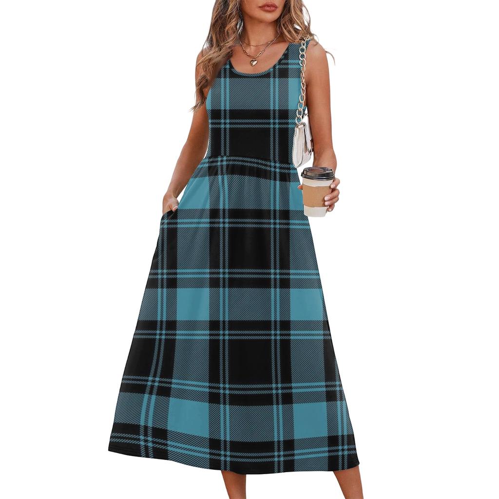 Women's Summer Dress Flowy Casual Midi Sundress with Pockets for Beach Vacation