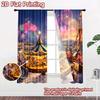 2D flat printing 2pcs Curtains Christmas Village Night Carnival Carousel Ferris Wheel Digital Printed Polyester Drapes Birthday