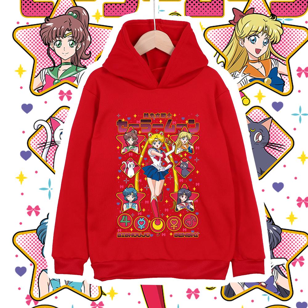 Kinder Anime Polyester T-Shirt Sailor Moon Charaktere Druck Unisex Hoodie Sweatshirt für Jungen Mädchen 100-160cm Größe