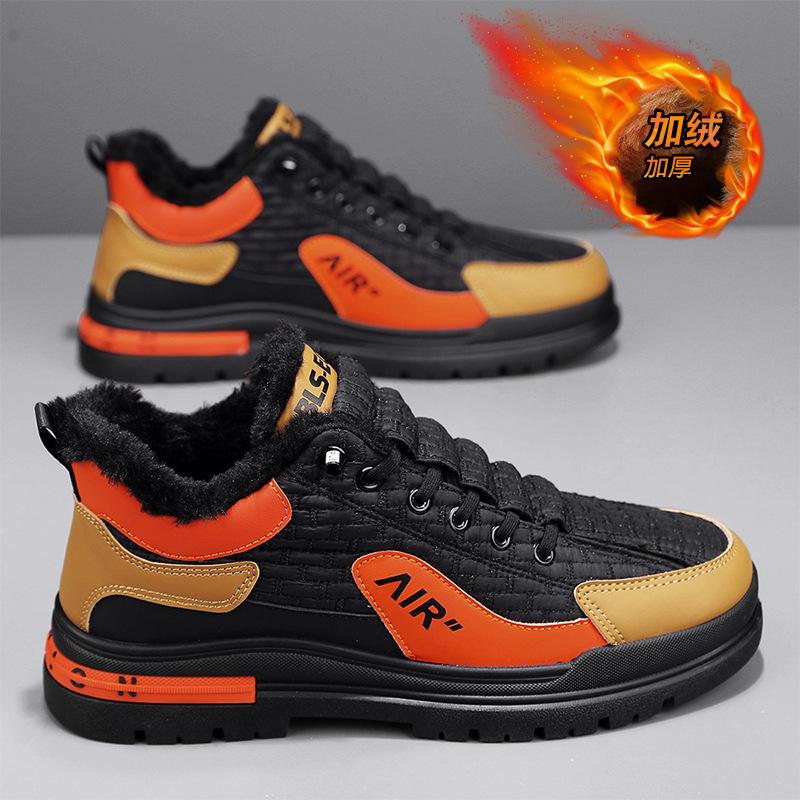 

Новые зимние меховые теплые мужские кожаные повседневные туфли модные дизайнерские лоскутные туфли на шнуровке для скейтбординга для спорта на открытом воздухе универсальные студенческие 44