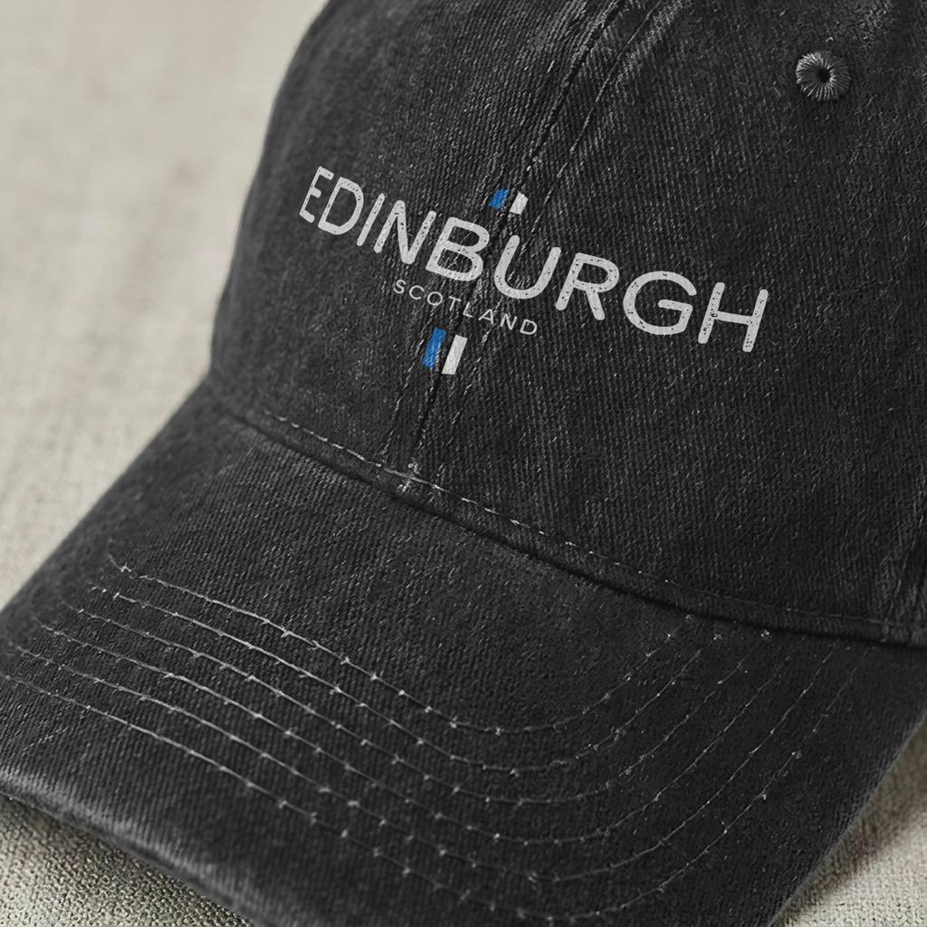Edimburgo Scozia Regno Unito Cappellino da Baseball Non Strutturato Denim Usurato Bandiera UK Cappellino da Sole Unisex Allenamenti Cappello Regolabile