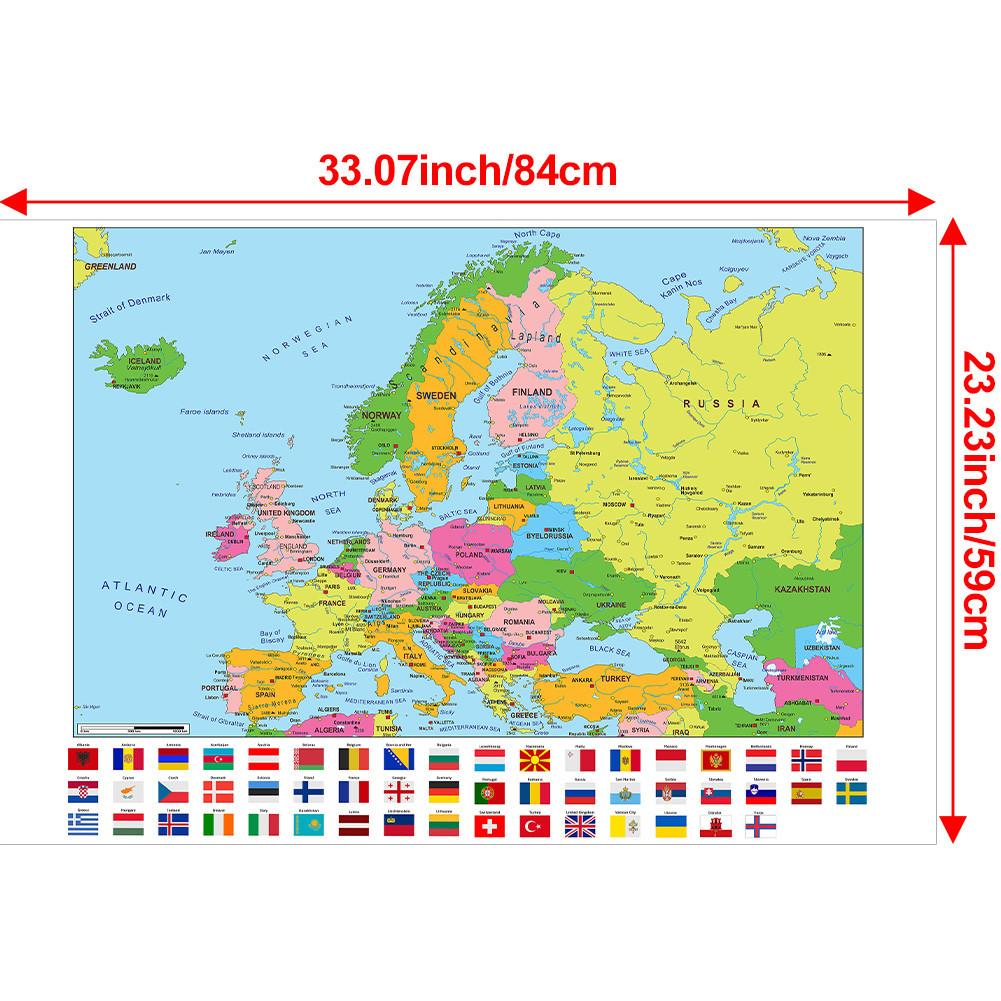 Evropská mapa-Politické rozložení-s vlajkami,Vzdělávací plakát pro domácí kancelář, třídu,Cestovní/Vzdělávací pomůcky