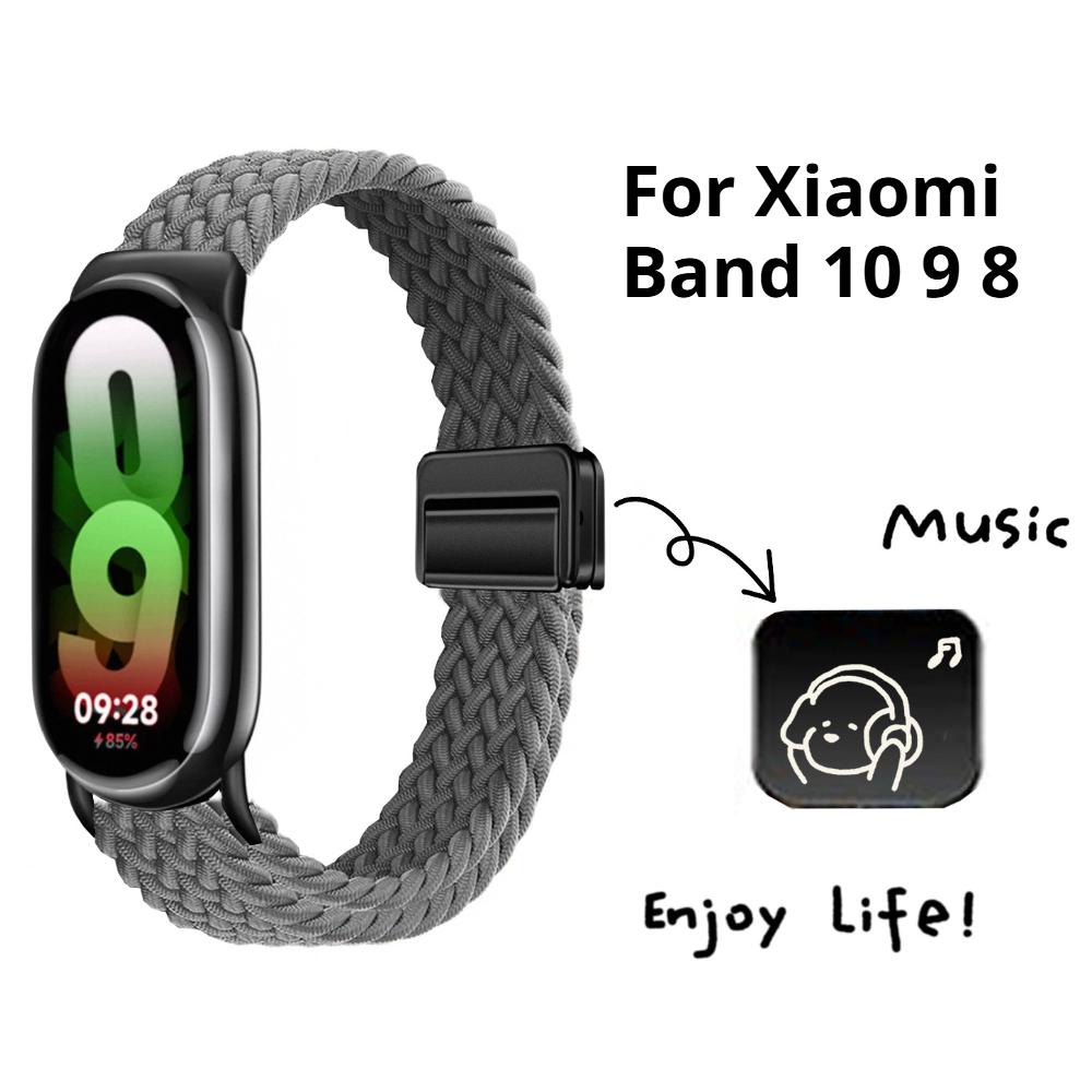 Loop Nylon Strap For Xiaomi Smart Band 10 9 Adjustable Magnetic Buckle Mi Band 9 Bracelet Weave Wristband for Mi Band 8 Accessories
