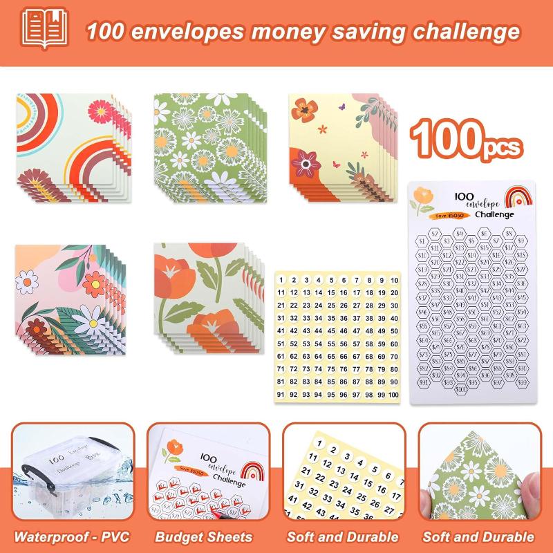 1 Set 100 Envelope Save Challenge, 100 Days Storage Budget Save Challenge Box Kit