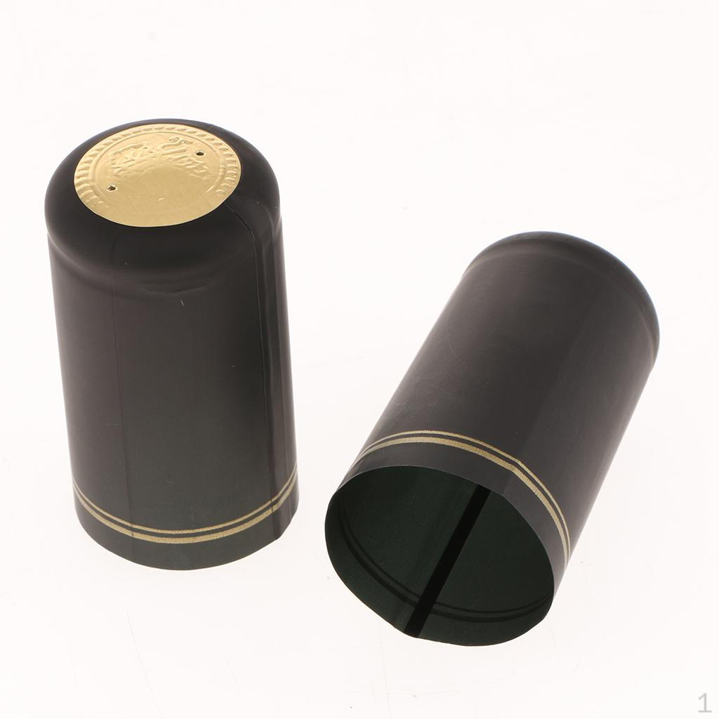 

Термоусадочная крышка для бутылки вина, крышки, рукава, 100 шт., продается, материал ПВХ 60mm High_32mm -Black(Gold Top Strips)