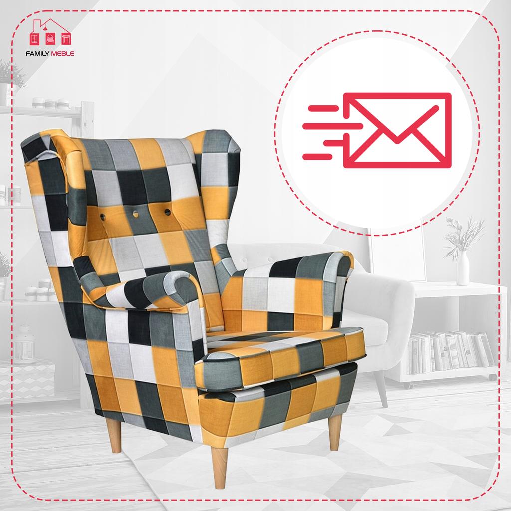 ARI PRINT Scandinavian Family Furniture Wing Chair, Checkered Panels Pattern