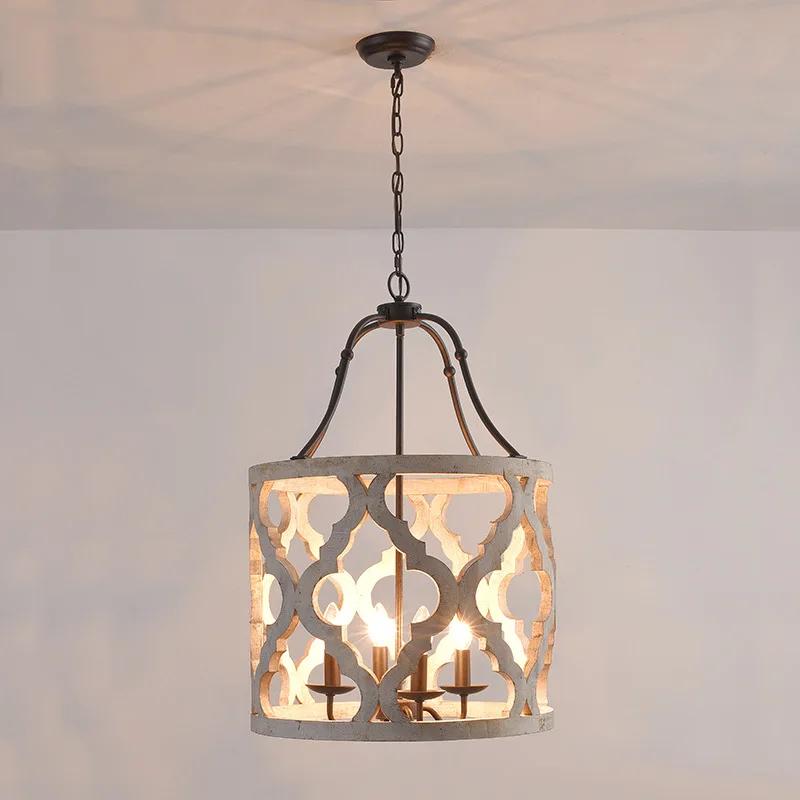 White kitchen chandelier light fixtures in dining room hallway corridor lustre wooden hanging lights