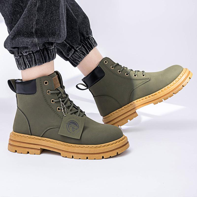 Men's high top casual leather boots spring and autumn outdoor soft sole anti slip comfort workwear boots fashion walking boots