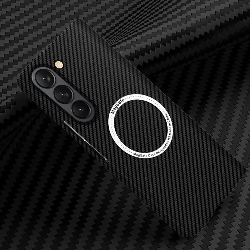 Ultra Thin Carbon Fiber Magsafe Phone Case For Samsung Galaxy Z Fold 7 6 5 4 3 Magnetic Wireless Charge Shockproof Protect Cover