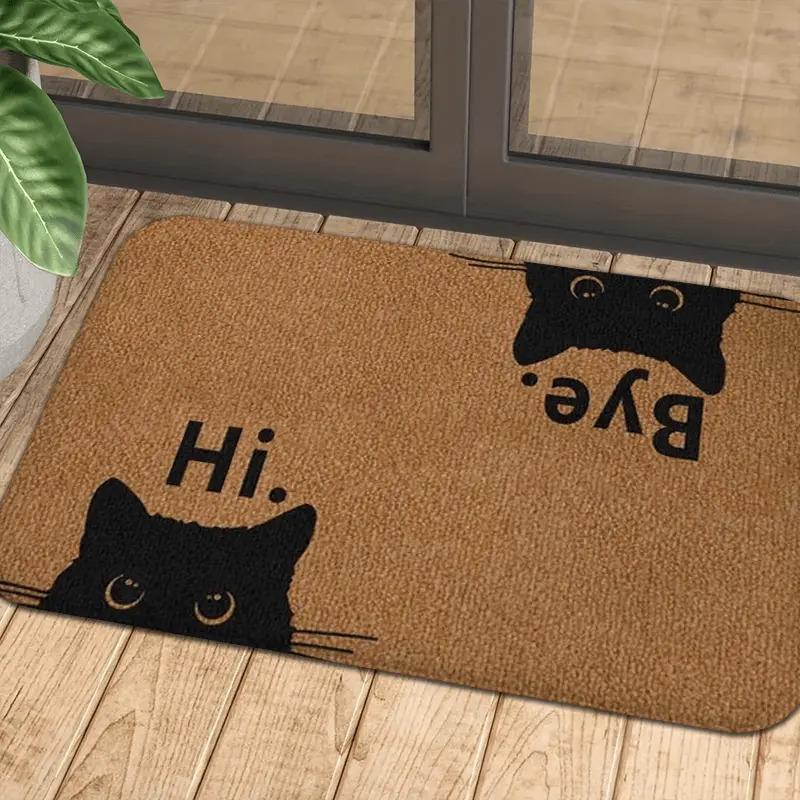 VIKAMA Doormat With ‘Hi’ And ‘Bye’ Text Adorable Black Cat Face Door Mat Machine Washable And Easy To Clean Home Decoration