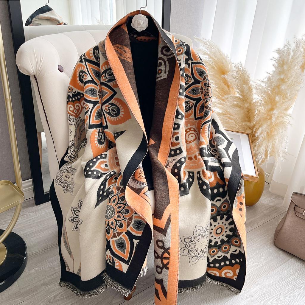 New Women's Double-Sided Paisley Print Faux Cashmere Scarf Soft Cozy Pashmina Shawl  Winter Cold-Resistant Windproof Blanket