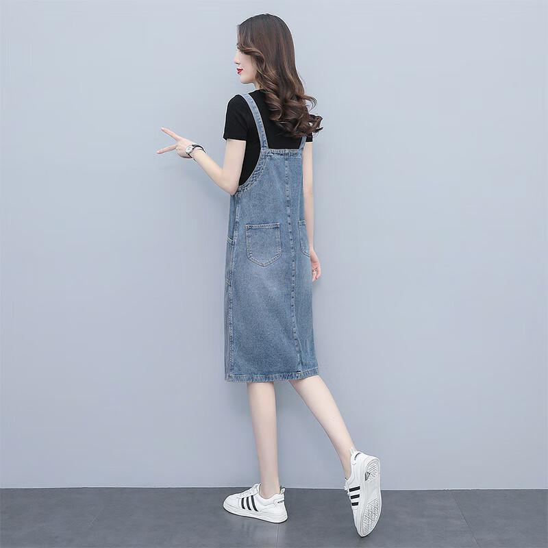 Women's Casual Light Blue Denim Suspender Dress