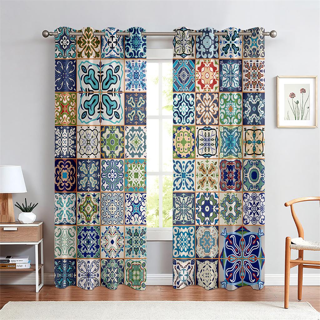 

Традиционный узор Декоративные шторы Босими Африканский стиль 2 панели Гостиная Спальня Кухня Балкон Окно Шторы 85W200H(CM)X2PCS&Grommet Top