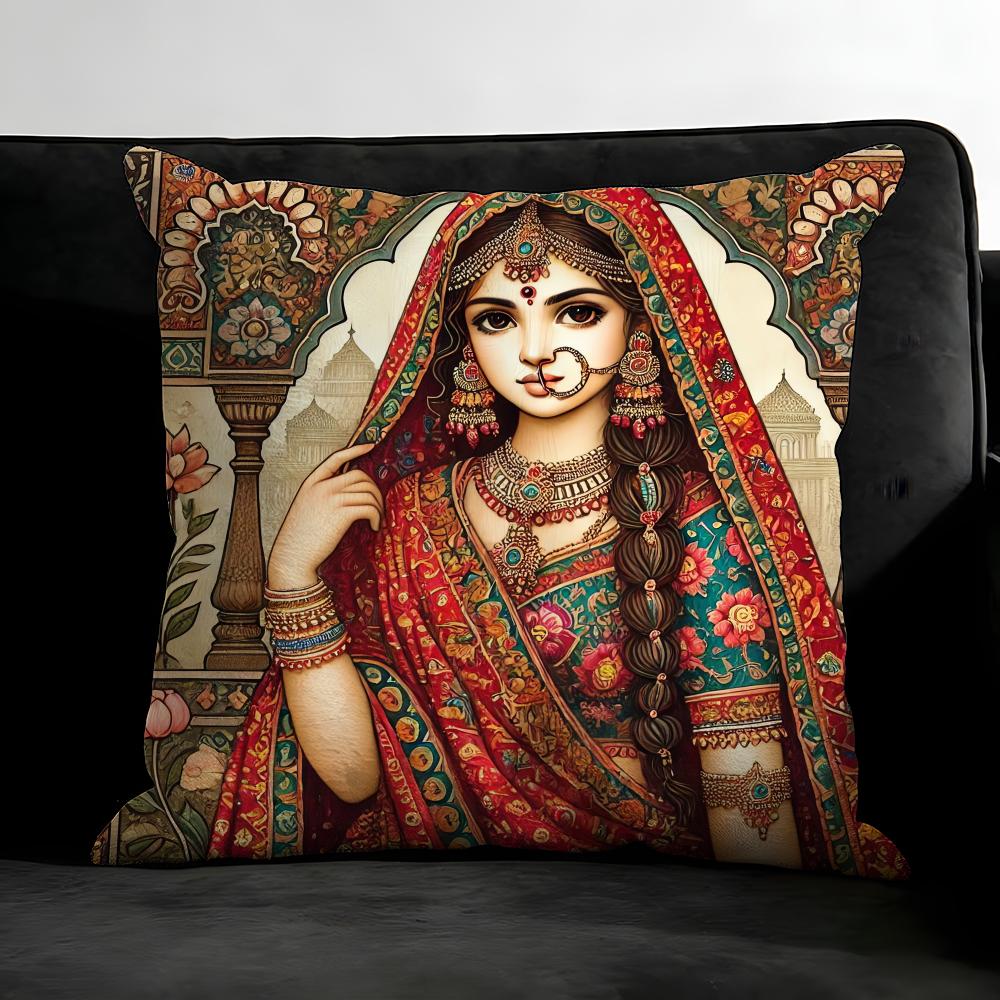 Housse de coussin chauffante Danseuse indienne Taie d'oreiller Tissu ultra doux respectueux de la peau Confort semblable à un nuage & Fermeture éclair dissimulée Peach skin 18*18(CM)-1Pcs